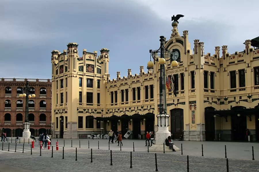Facade of the Estación del Norte railway station in Valencia